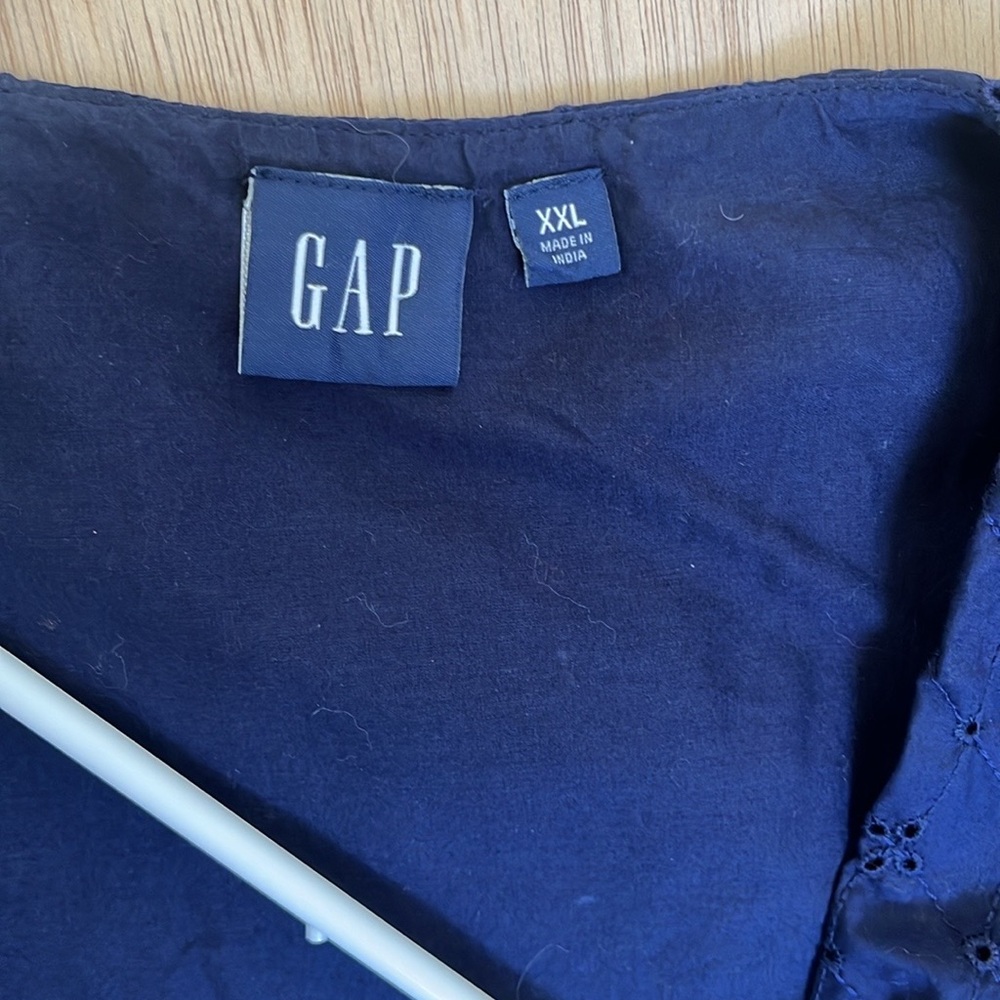 GAP Puff Sleeve Eyelet Wrap Top NAVY Size XXL - Picture 7 of 9
